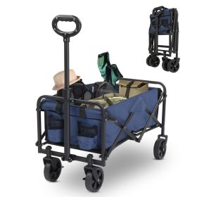 29x18x33in Blue Fabric, Black Frame, 600D Oxford Cloth, Steel Frame, Small Wheels, Flat Fold, Garden Folding Cart, 220lbs (Color: Blue)
